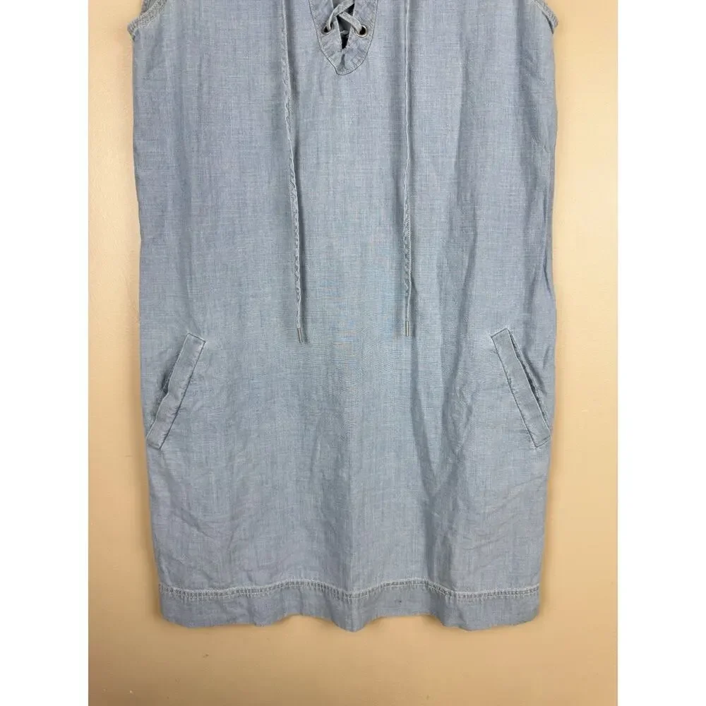 Madewell Women’s Chambray Lace-Up Shift Dress Blue XXS - Picture 2 of 9